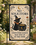 No Solicitors Uninvited Guests Black Cat Witch Garden Flag No Solicitors Merch Gifts For Men