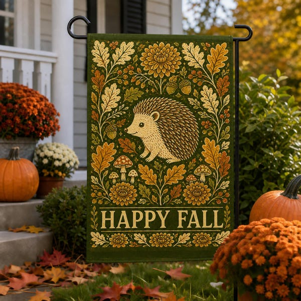 Happy Fall Cute Hedgehog Garden Flag Autumn Mushroom Yard Banner Thanksgiving Gift