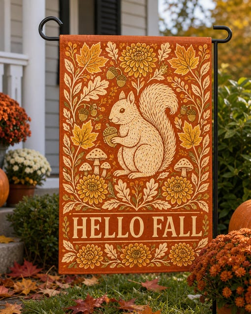 Hello Fall Cute Squirrel Garden Flag Autumn Oak Leaves Yard Banner Thanksgiving Gift