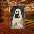 Ghost Holding Black Cat Garden Flag Cute Spooky Halloween Banner Gothic Autumn Decor