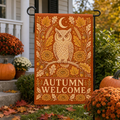 Autumn Welcome Owl Garden Flag, Rustic Thanksgiving Yard Banner Decor Gift