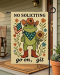 No Soliciting Cowboy Frog Garden Flag Funny Western Toad Yard Banner Cute Decor Gift