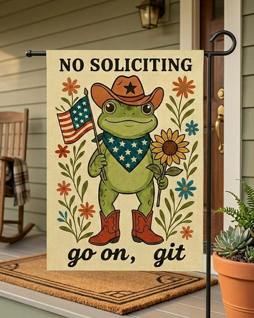 No Soliciting Cowboy Frog Garden Flag Funny Western Toad Yard Banner Cute Decor Gift