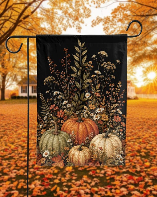 Fall Pumpkin Flag Autumn Botanical Yard Banner Rustic Harvest Gift