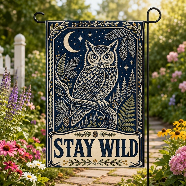 Stay Wild Owl Flag Dark Cottagecore Owl Yard Banner Gothic Nature Outdoor Gift