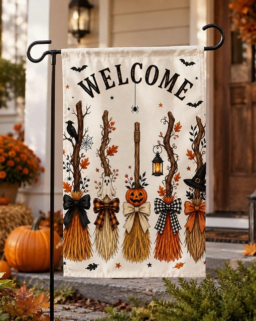 Waiting For Witch Broom Flag Autumn Welcome Banner Gift Ideas For Home