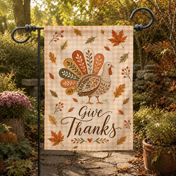 Give Thanks Thanksgiving Garden Flag Autumn Harvest Yard Banner Holiday Gift