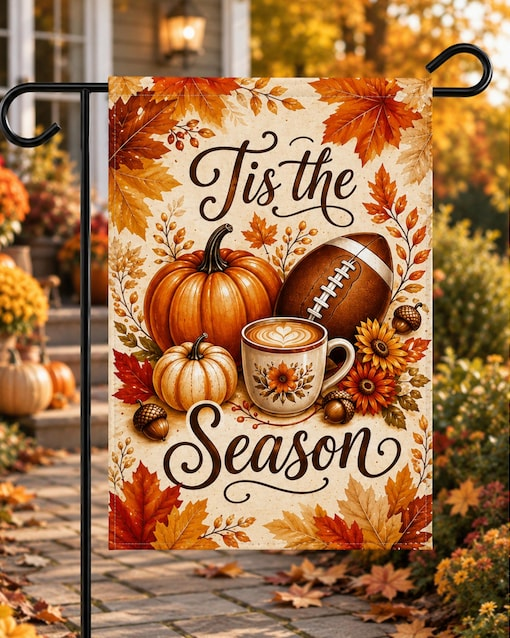 Tis The Season Flag Cozy Pumpkin Autumn Yard Banner Harvest Blessings Outdoor Sign Gift