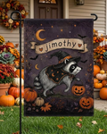 Jimothy The Raccoon Garden Flag Dark Magic Trash Panda Yard Banner Gothic Whimsical Moon Gift