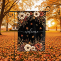 Welcome Fall Pumpkin Garden Flag Dark Botanical Autumn Yard Banner Fan Gift