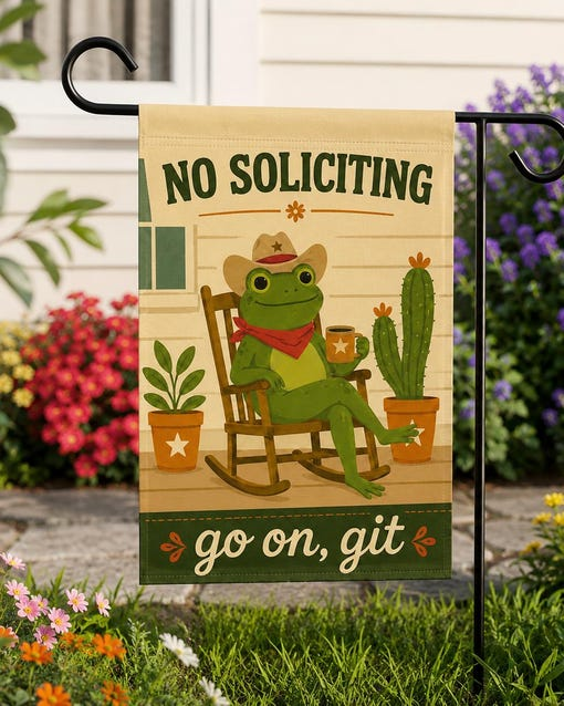 No Solicitors Go In Git Garden Flag Cute Lazy Frog Porch Decor Gift Ideas
