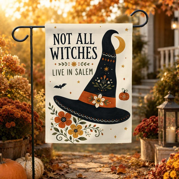 Not All Witches Live In Salem Flag Funny Halloween Witch Hat Banner Spooky Season Gift