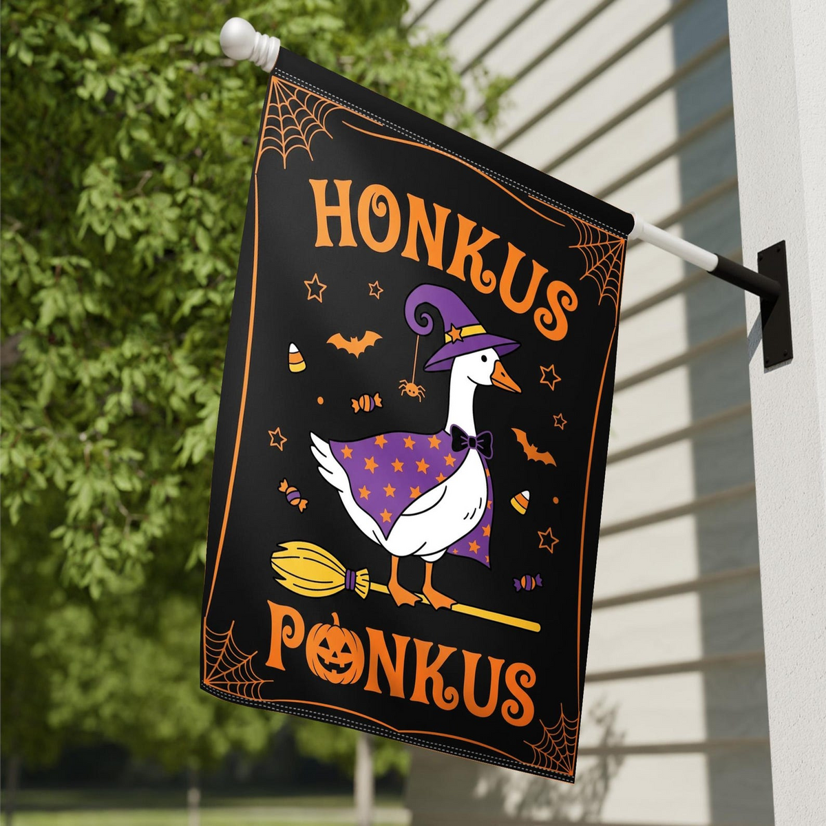 Honkus Ponkus Funny Goose Garden Flag Halloween Witch Goose Yard Banner Silly Spooky Season Gift